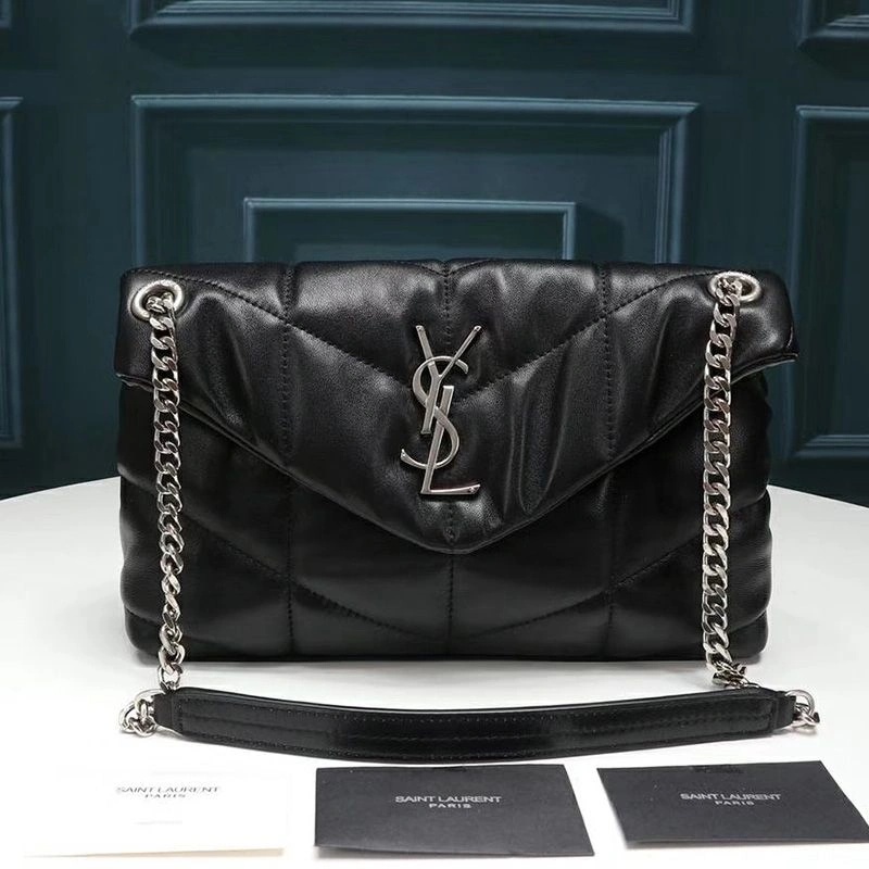 Saint Laurent Small Loulou Puffer Bag In Quilted Lambskin Black Silver
